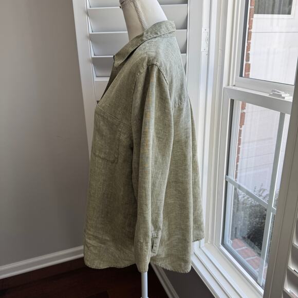 CHICO'S Shirt Size 3 or US 16/18 Green 100% Linen Resort Cruise Vacation - Picture 5 of 10